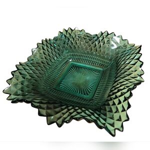 Vtg  Indiana Glass Diamond Point Ruffle Edge 5" Square Candy Dish Bowl  ashtray